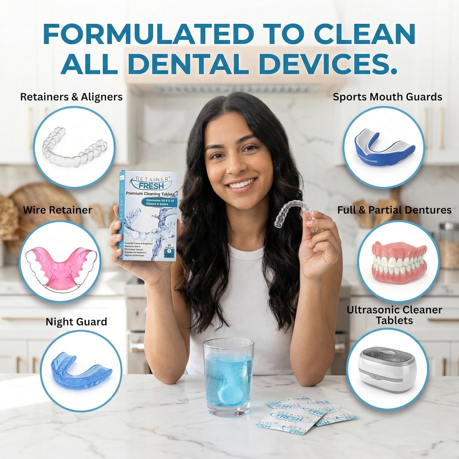 Retainer Fresh cleaning tablets, individually foil-sealed