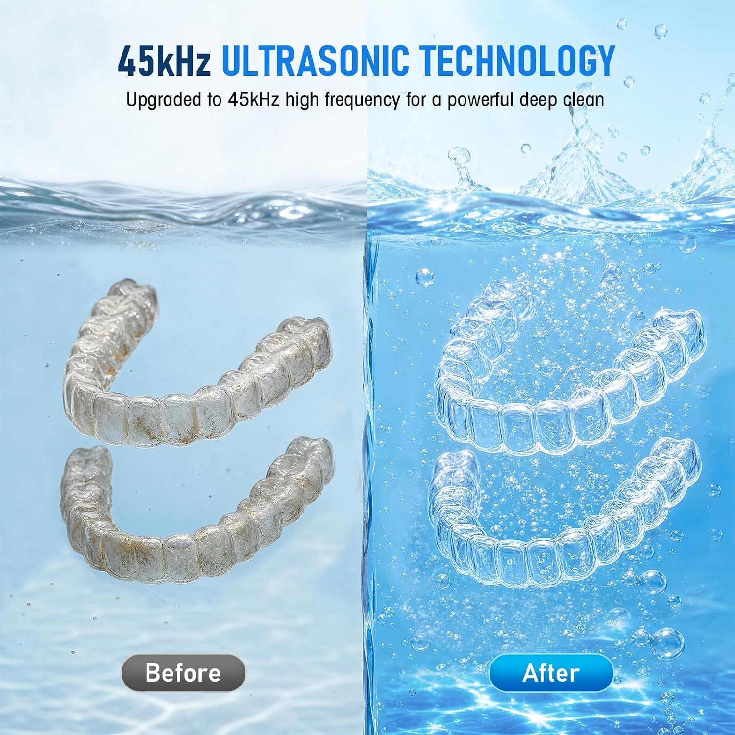 HYCHIKA ultrasonic cleaner shown with its UV-C light active